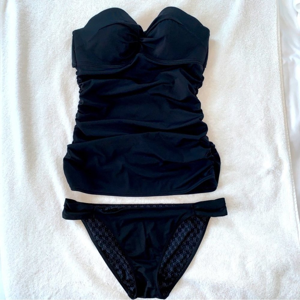 Rare 2 Pc Set 36C + Large Victoria's Secret Swimsuit Bikini Top Black Solid